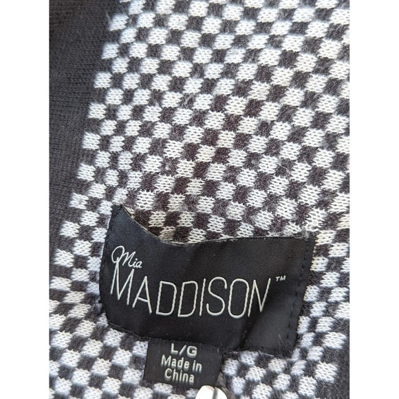 Mia Maddison Cardigan Sweater Shawl Poncho Rayon Gray Diamond Geometric Fringe L - Picture 5 of 7